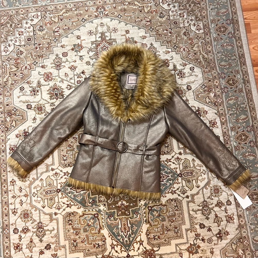 Metallic Faux Fur lined leather Jacket